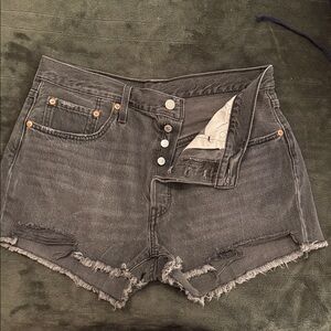 Levi's 501 Washed Black Distressed Denim Cutoff Shorts